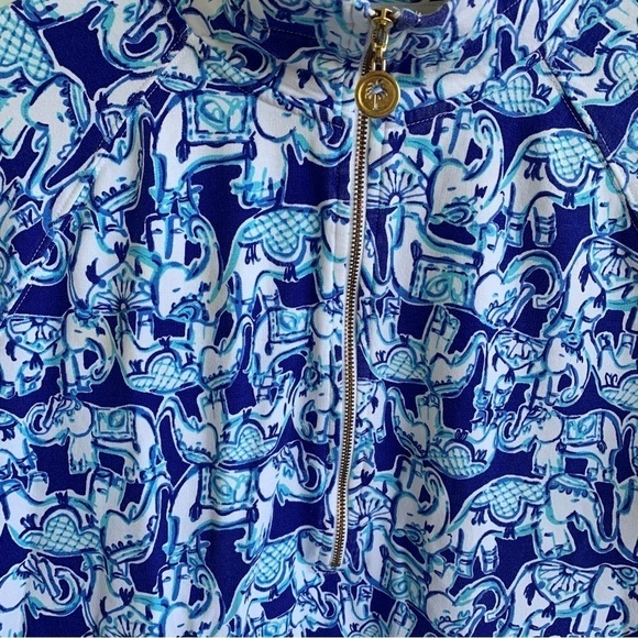Lilly Pulitzer Blue Elephant Print Half Zip Pullover Get Trunky Women’s Size M - Picture 2 of 9